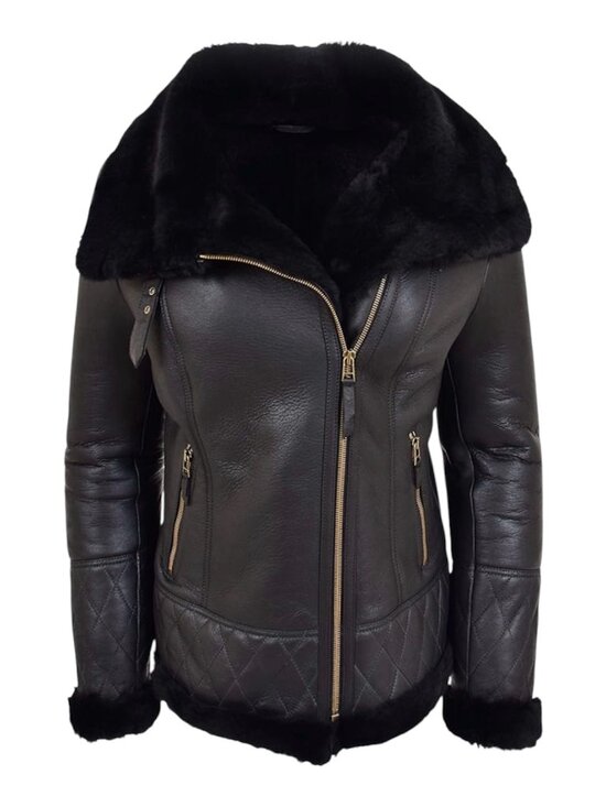 A1 Fashion Goods Jackets & Blazers - Shearling Aviator Jacket Womens Black 100% Sheepskin Leather B3 Bomber Coat XL